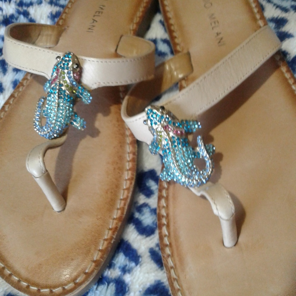 Antonio Melani-Leather Crystal Embellished Sandal